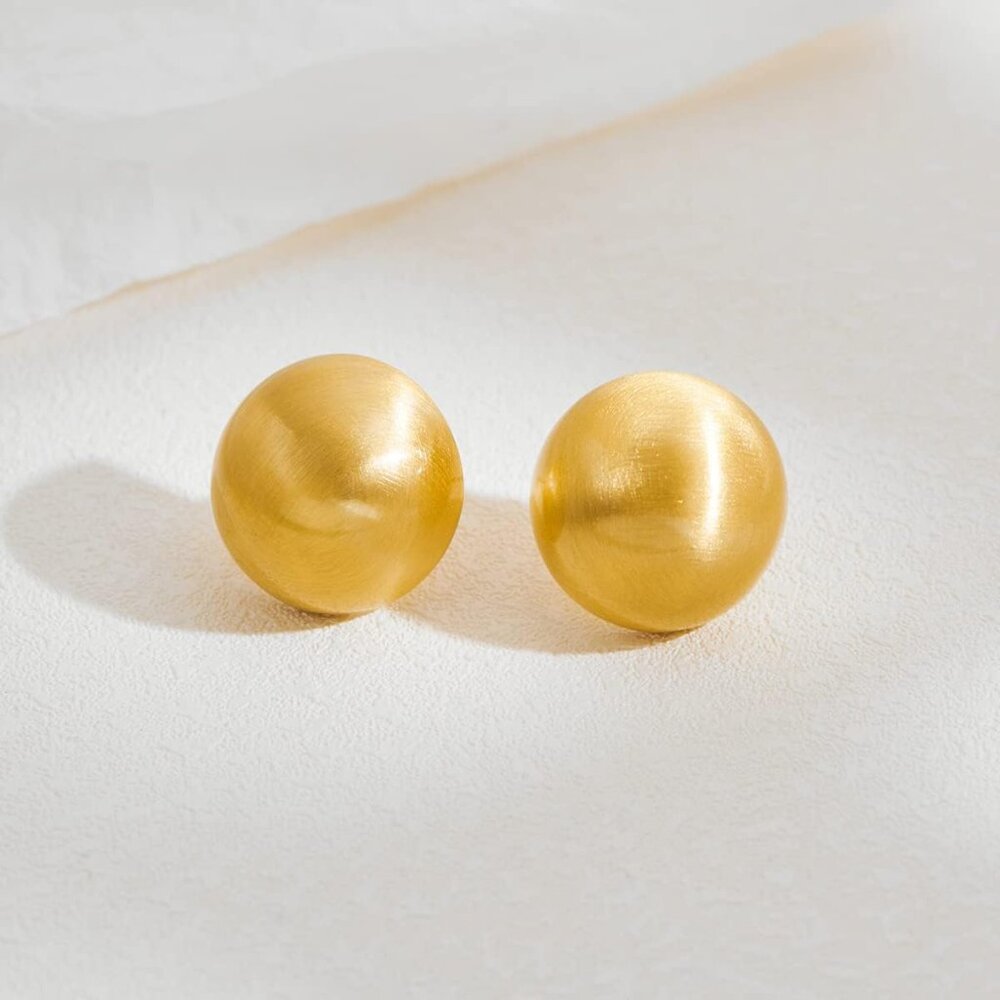 Stud Earrings for Women Half-ball Mattle Gold Sliver Studs Gold Brushed Button E - Picture 6 of 7